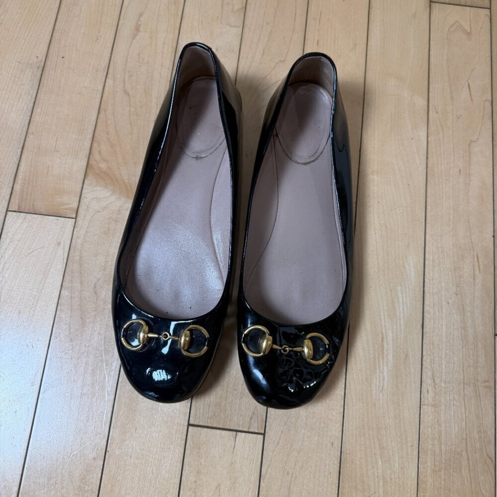Authentic GUCCI black patent leather ballet flats with horsebit detail size 39 - Picture 9 of 11